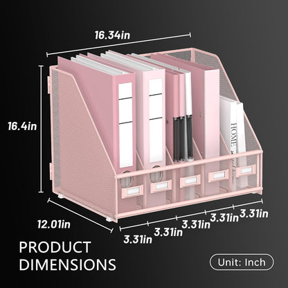 DALTACK 4 Vertical Compartments Magazine File Holder, Binder Organizer, Metal Desk Organizers for Office Home School Classroom Organization, Black