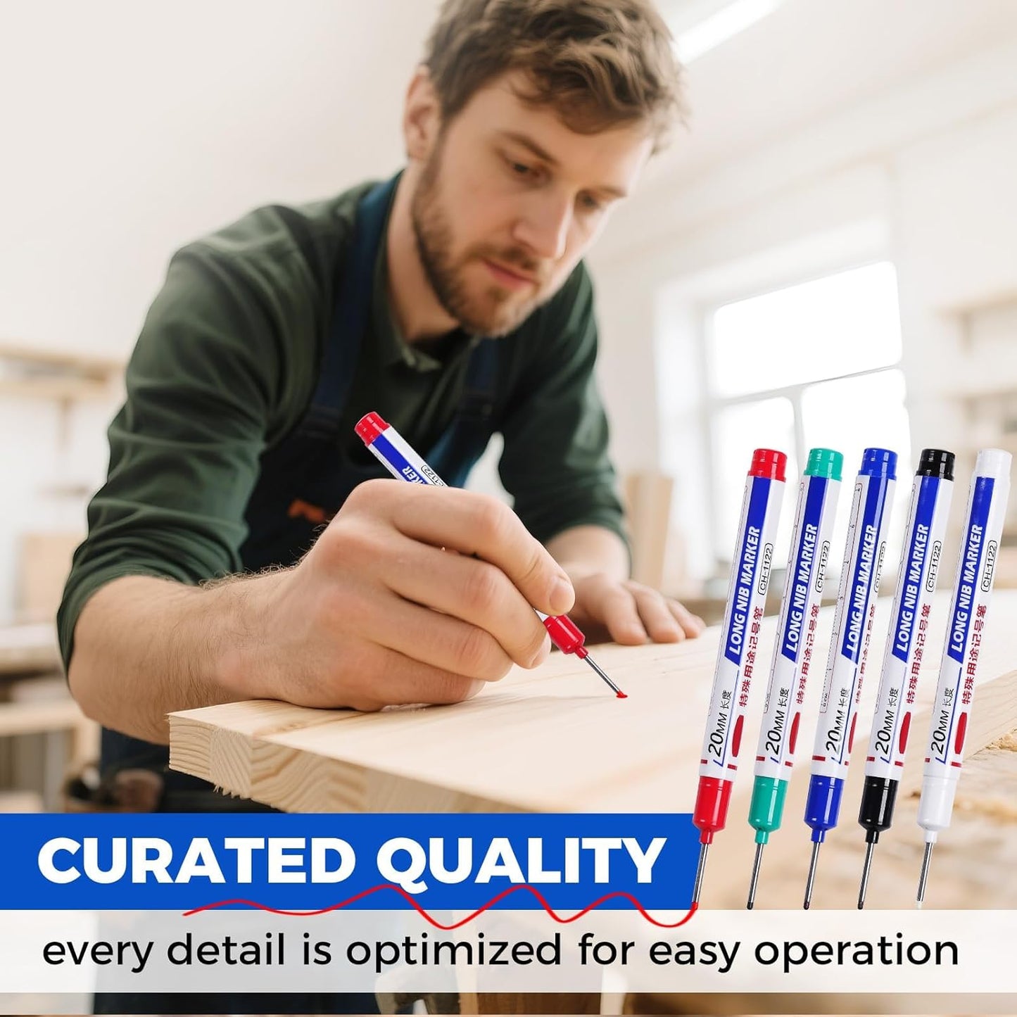 10 PCS Long Head Deep Hole Marker Pens, 20 MM Long Nib Marker for Metal, Multi-purpose Deep Reach Markers Quick Dry Waterproof Marking Pens Construction Markers with Long Nose