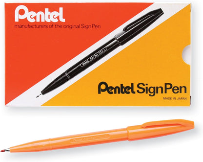 Pentel Sign Pen, Fiber-Tipped, Black Ink (S520-A), Box of 12