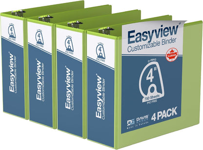 Easyview Premium 3-Ring Binders with Clear-View Covers and D Rings, Binders for School or Office, 5 Inch, Pack of 4, White