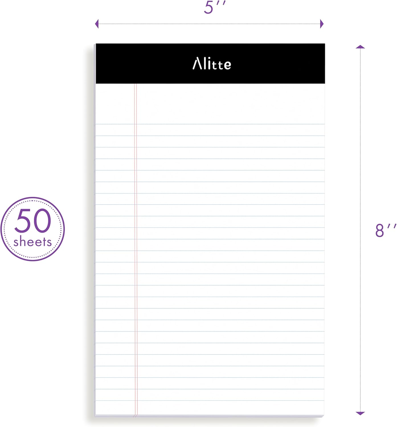 Alitte 5x8 Small Notebooks – 12 Pack Narrow Ruled, White Perforated Note Pads with 50 Sheets Per Notepad, (No Ink Bleeding) Ideal Legal Pads for Writing, Note Taking, Home, Office, School