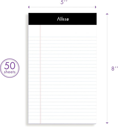 Alitte 5x8 Small Notebooks – 12 Pack Narrow Ruled, White Perforated Note Pads with 50 Sheets Per Notepad, (No Ink Bleeding) Ideal Legal Pads for Writing, Note Taking, Home, Office, School
