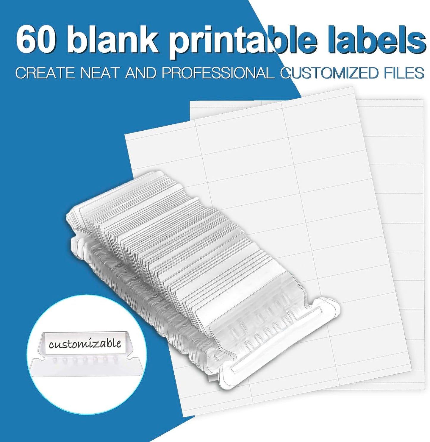 HERKKA Hanging File Folders, 60 Pack Reinforced Letter Size Hanging Folders, Designed for Bulky Files, Filing Cabinet, 1/5-Cut Adjustable Tabs (Black)