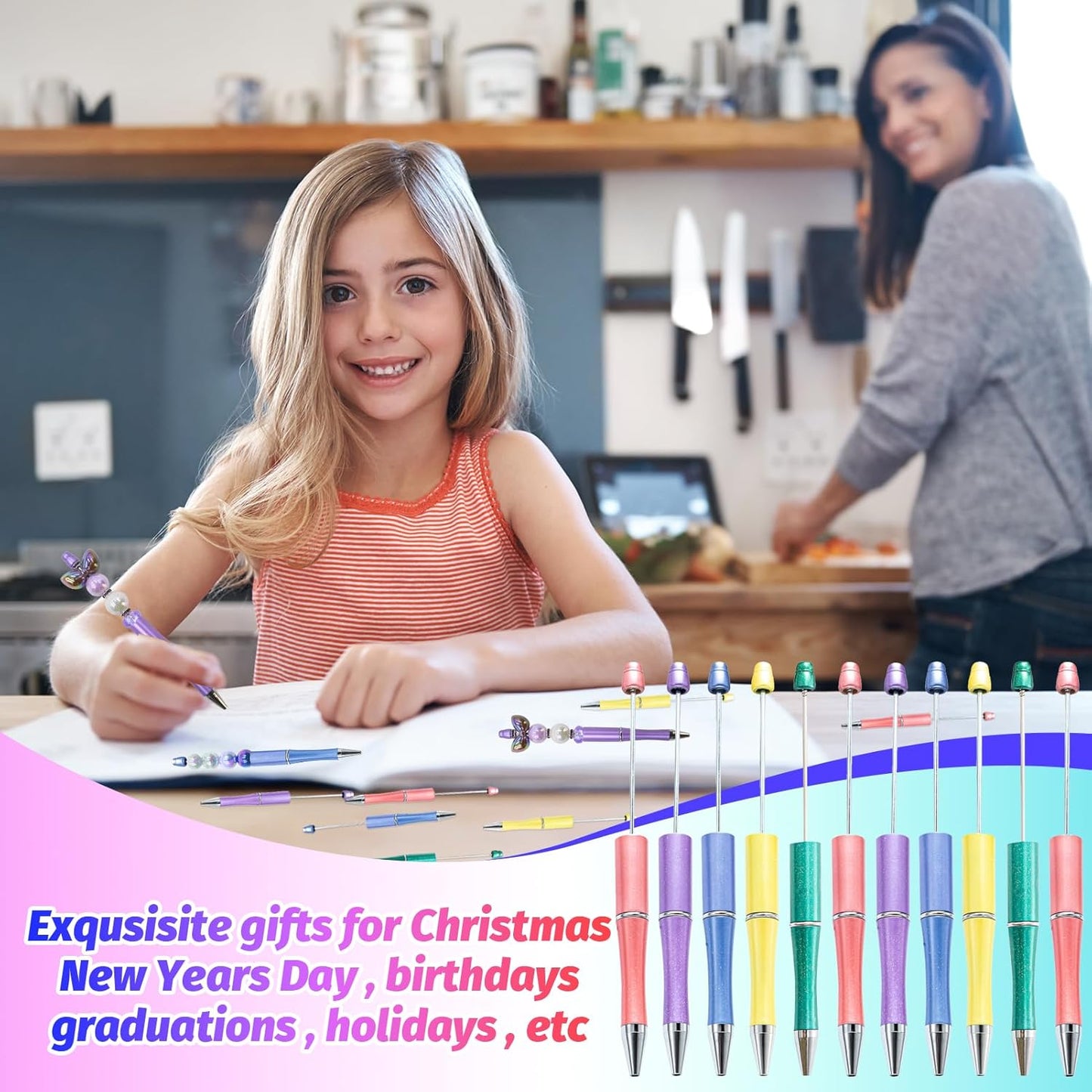 150 Pieces DIY Beadable Pen Kit – 50 Plastic Ballpoint Pens with Refills & Bags, Beads Not Included – School Supplies, Office Accessories & Craft Gifts for Students & Teachers (Multicolor)