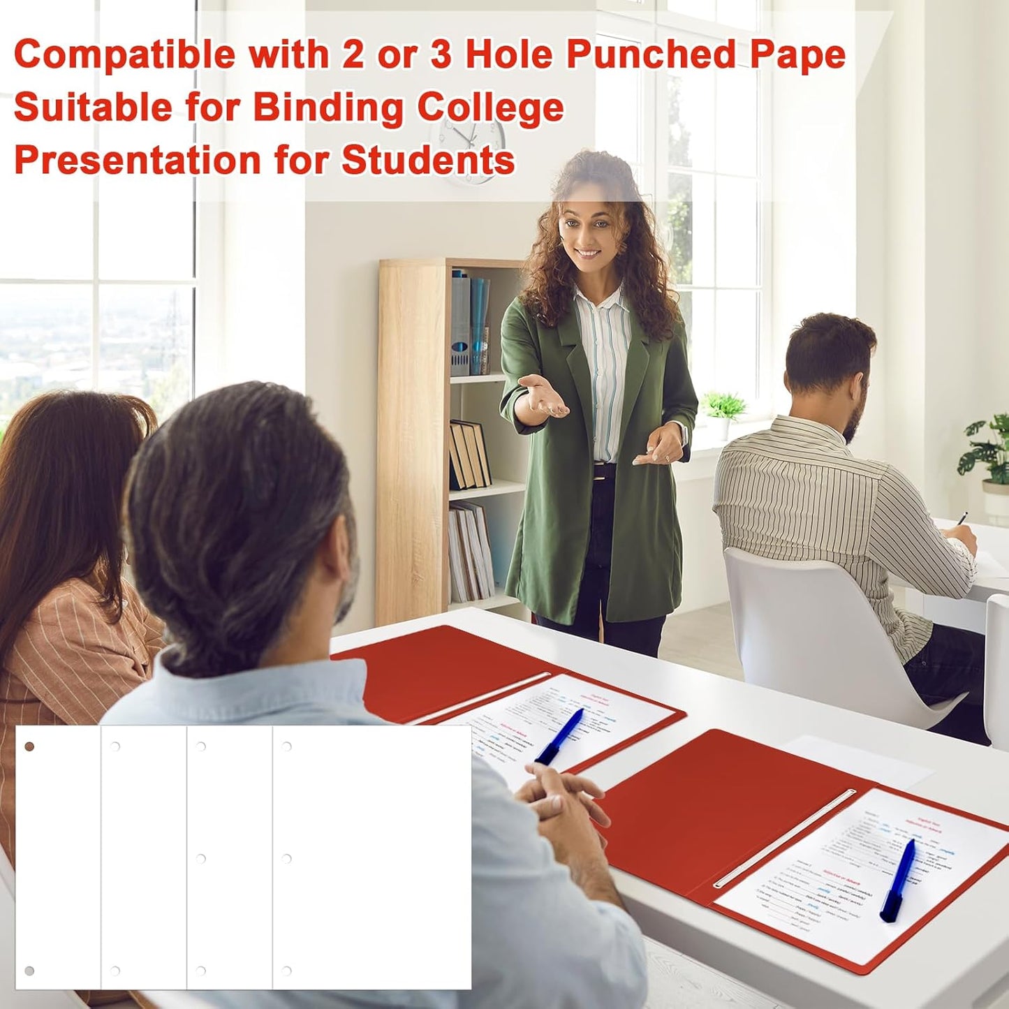12 Pcs Pressboard Report Cover 9.3x11.6 Inch Presentation Binder Folder Letter Size 3" Capacity Metal Prong Fastener with Compressor for Reports Business Contract Proposal Documents, Red