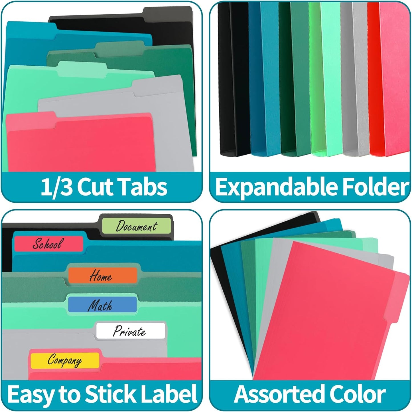 VZCPYTPM 100 Packs Black File Folder,Manilla File Folders Letter Size,1/3-Cut Tabs,8.5x11 File Folders for Office Filing,School Projects and Home,Organizer File Folder