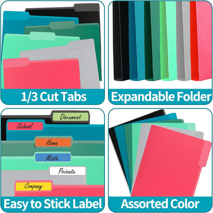 VZCPYTPM 100 Packs Black File Folder,Manilla File Folders Letter Size,1/3-Cut Tabs,8.5x11 File Folders for Office Filing,School Projects and Home,Organizer File Folder