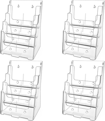 MaxGear Acrylic Brochure Holder 8.5 x 11 inch, 4 Tier Clear Literature Organizer Magazine Stand Display with Removable Divider for 4 x 9 inch Brochures, Pamphlet, Wall Mount or Countertop, 1 Pack