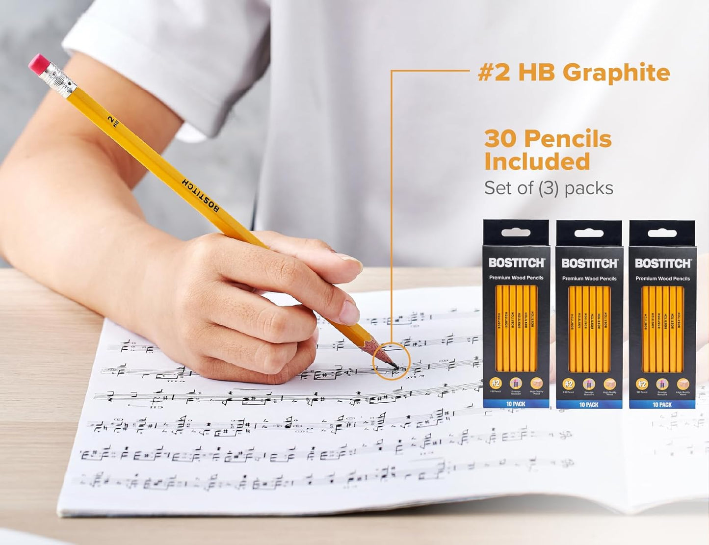 Bostitch Premium #2 Pencils, Premium Wood, Unsharpened, HB Graphite, 10-Pack