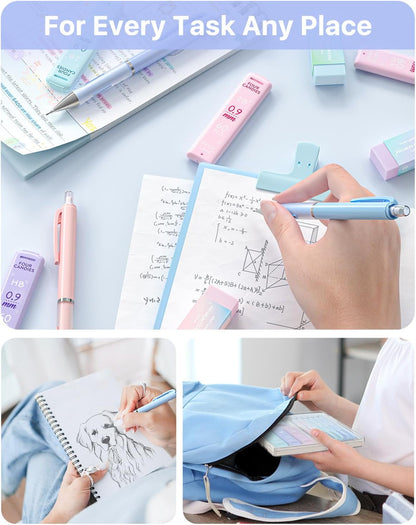 Four Candies Mechanical Pencil Set - 0.7mm (Medium Point), 6PCS Cute Pencils Mechanical with 360PCS (HB & 2B) Lead Refills & 12PCS Erasers & 1PCS Storage Case, Pastel Aesthetic Lead Pencils for School