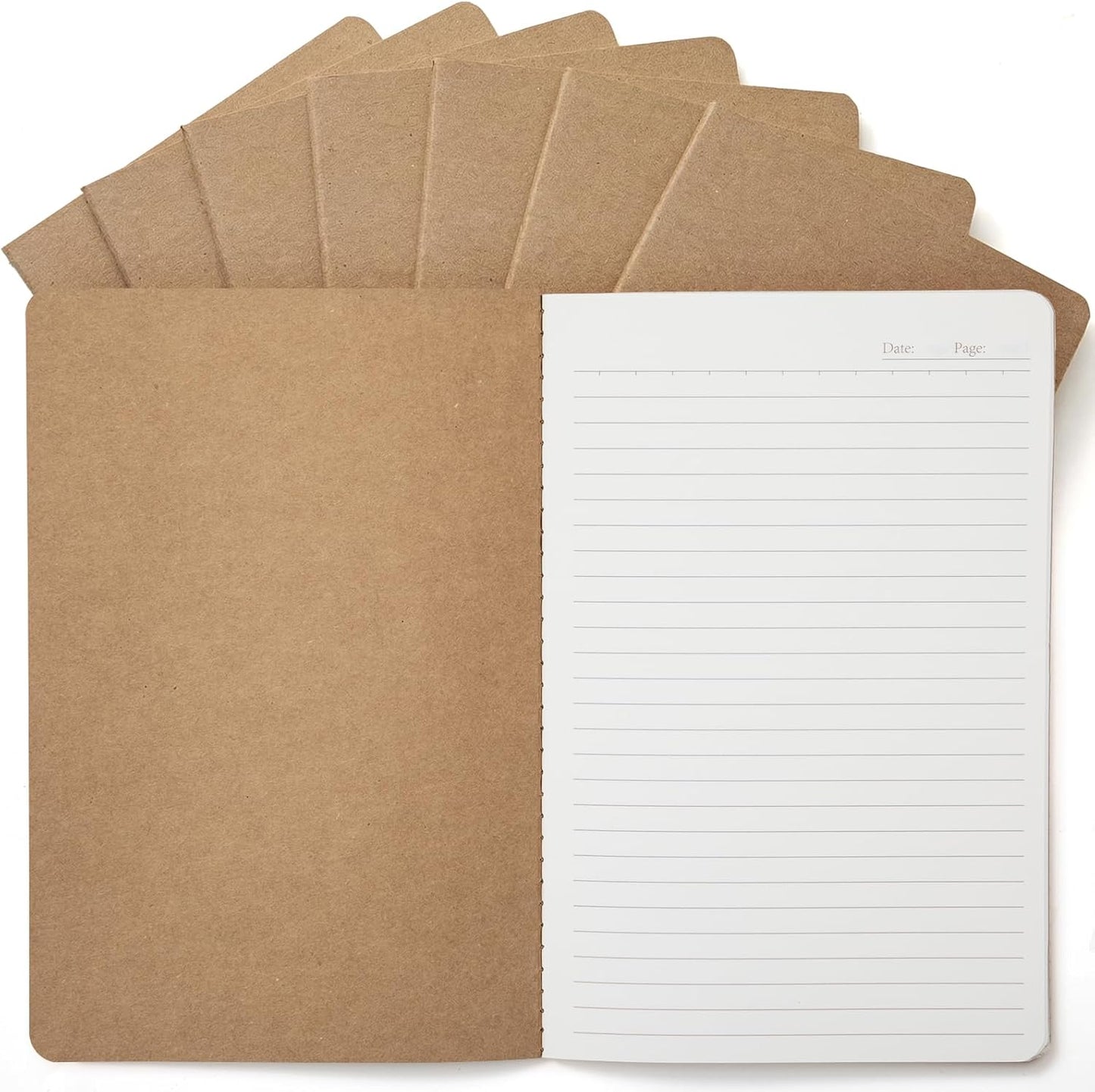 8 Pack Kraft Notebooks Bulk A5, 60 Pages Lined Ruled Journals, 8.3x5.5 Inches, Natural Kraft Cover Composition Notebooks for School Office Students Artists