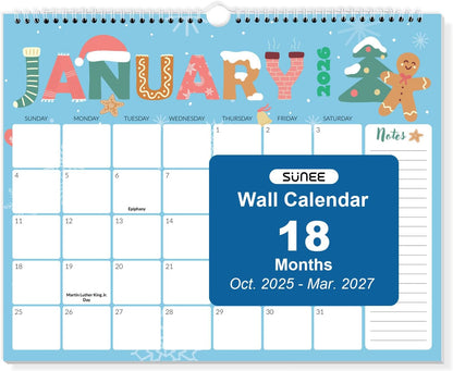 SUNEE Wall Calendar 2026 21 Months Apr. 2026 - Dec. 2027, 14.5"x11.5" Big Grid Hanging Calendar with Note for Organizing & Planning, Monthly Calendar 2026-2027 with Last Month and Next Month, White