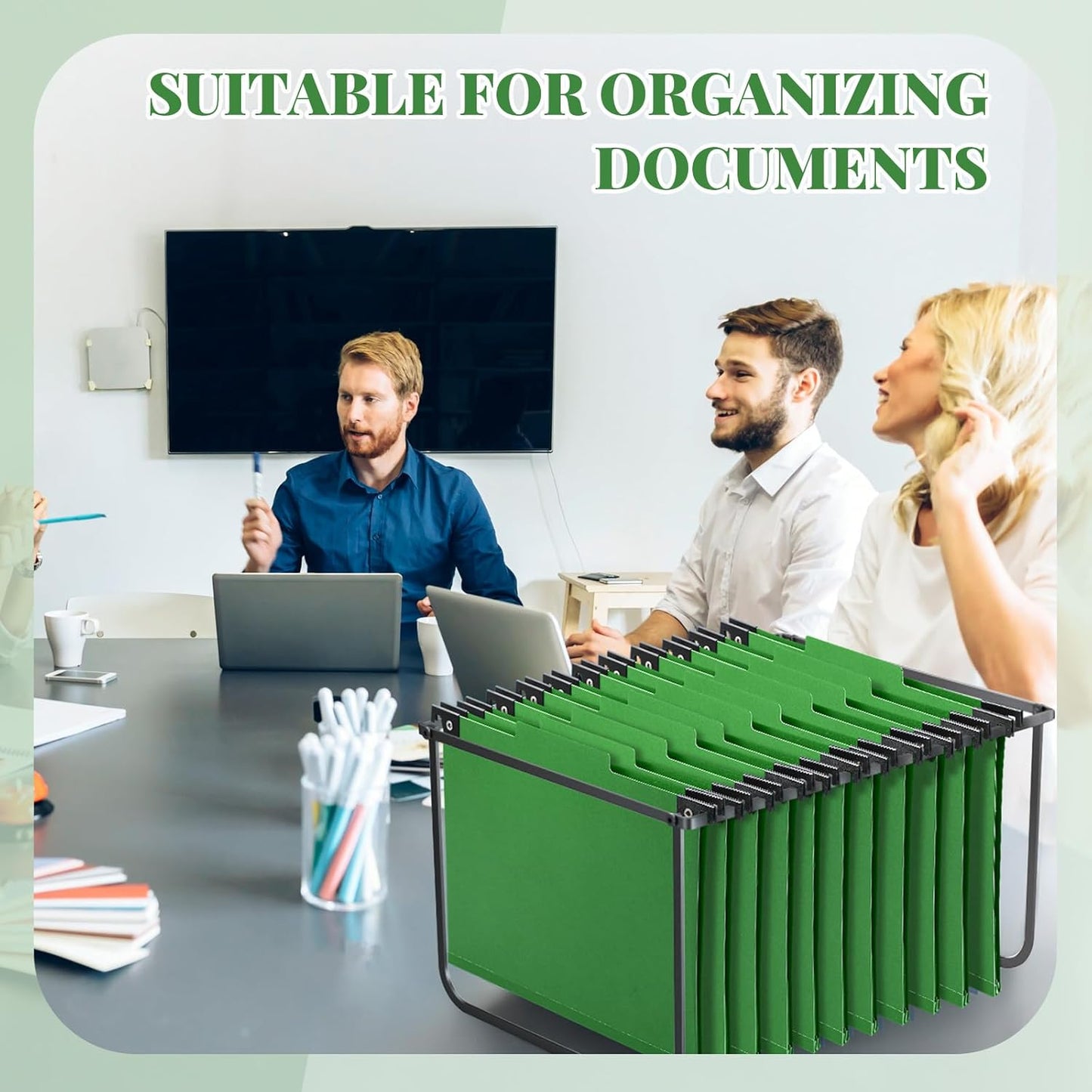 Henoyso 10 Pcs Hanging Classification Folders Bulk with 2 Prongs, 1 Divider Letter Size, 2 Inch Expansions Pressboard File Folder, 1/3-cut Tab File Organizer (1 Divider,Green)