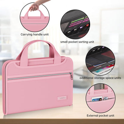 Tamfile Fireproof Accordion File Organizer with Handle, 13 Pocket Transparent Expanding File Folder with Zipper & Labels, File Folder with Multi-Pockets Paper Organizer Folder for Letter A4 Files