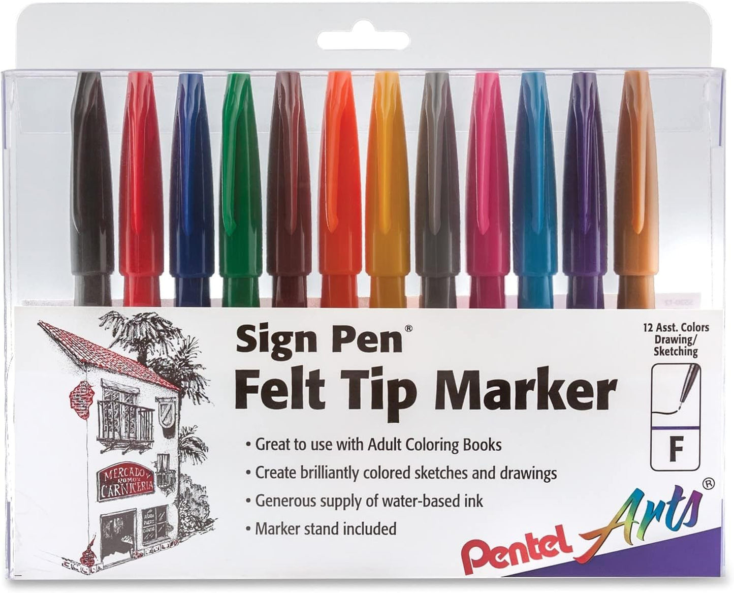 Pentel Sign Pen, Fiber-Tipped, Black Ink (S520-A), Box of 12