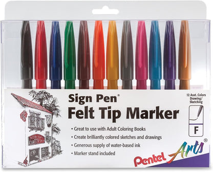 Pentel Sign Pen, Fiber-Tipped, Black Ink (S520-A), Box of 12