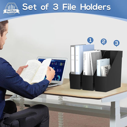 Delifox 3 Pack Magazine Rack, Plastic File Folder Bin Desk Organizer, White