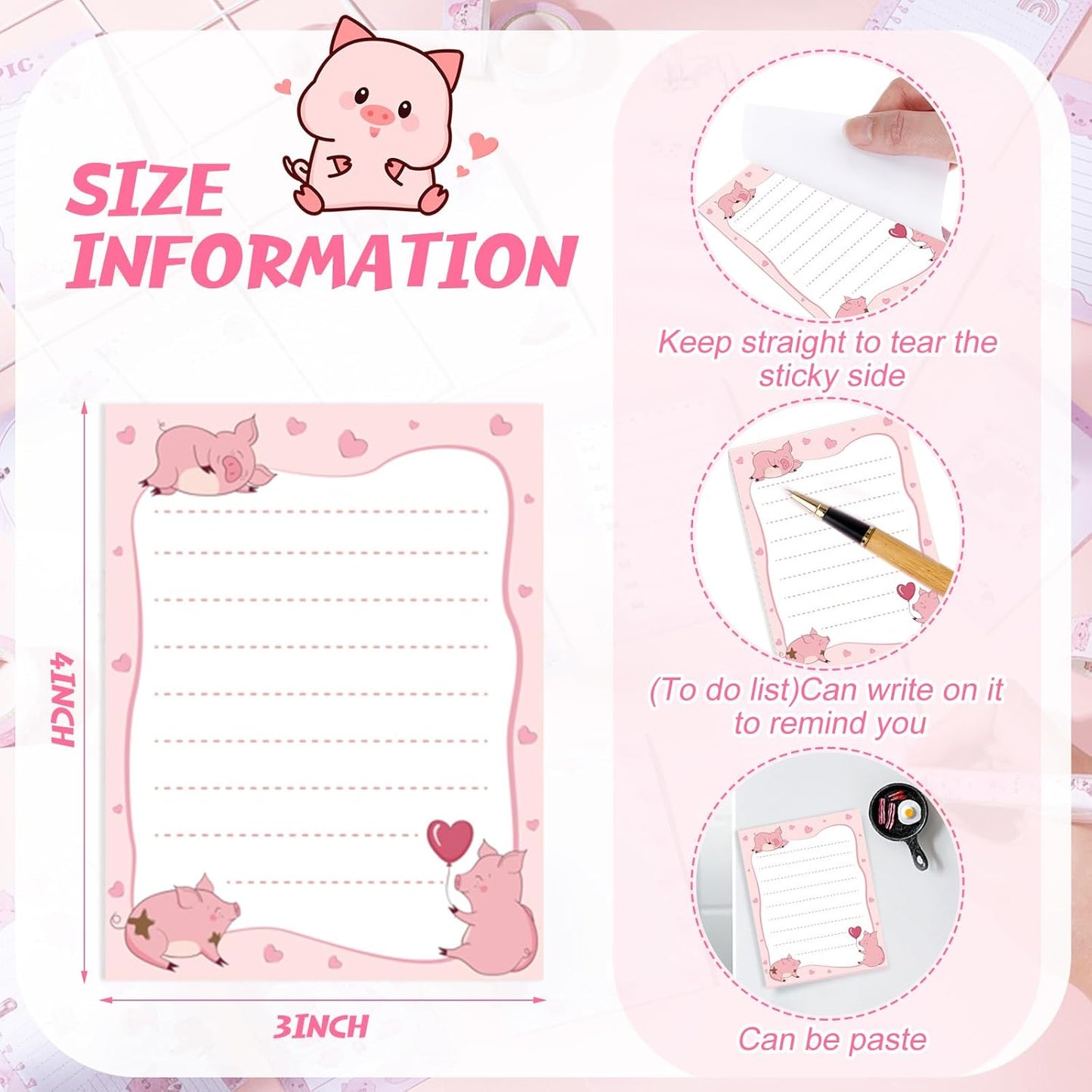 Gilprop 24 Pack Cat Sticky Notes Gift 3x4 Inch Cute Self Stick Notepads Adhesive Cartoon Cat Memo Pad Fun Kawaii Animal Sticky Notes for Teacher Women Valentines Office Home Christmas Pet Lover Gift