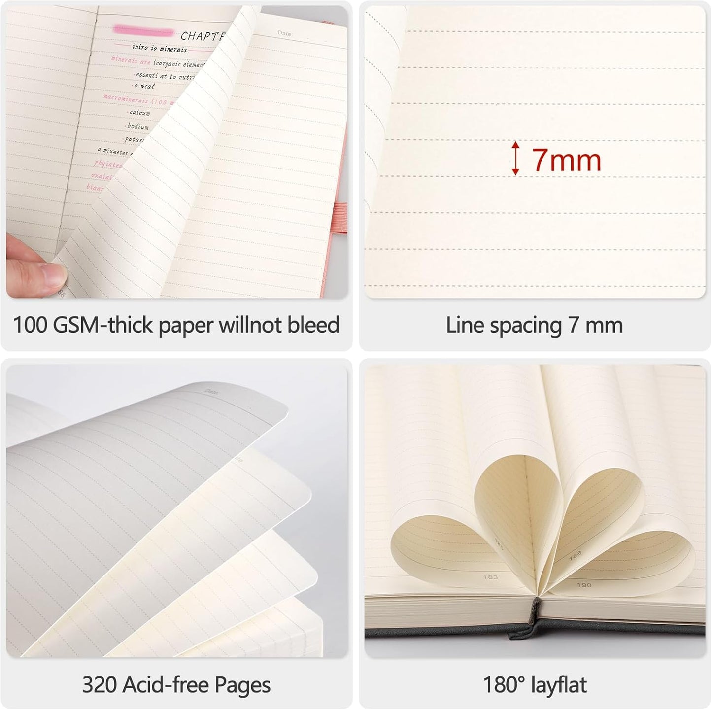 AHGXG 8.5''×11'' Notebook College Ruled - Large A4 Notebook Lined Journal - 320 Pages Thick Journal for Writing, 100gsm Thick Paper, Leather Softcover, for Work School - Black