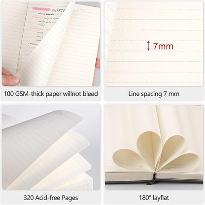 AHGXG 8.5''×11'' Notebook College Ruled - Large A4 Notebook Lined Journal - 320 Pages Thick Journal for Writing, 100gsm Thick Paper, Leather Softcover, for Work School - Black