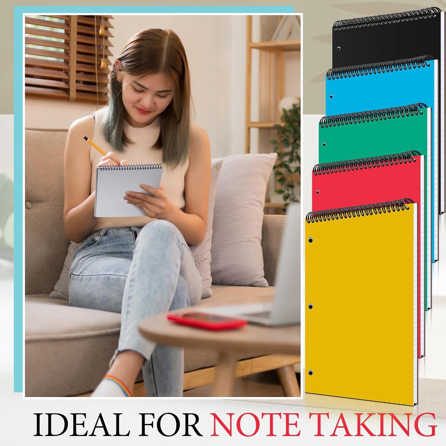 MotiMind 10 Pack 8.5" x 11" Top Spiral Notebook with 3 Hole Punched Morandi Colors Legal Pads College Ruled Notepad 50 Sheets Hard Cardboard Paper Wirebound Notepad for Office School Business