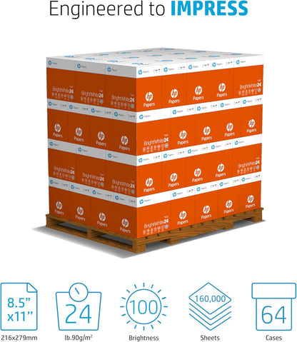 HP Paper Printer Paper 8.5x11 Office 20 lb 5 Ream Case 2500 Sheets 92 Bright Made in USA FSC Certified Copy Paper HP Compatible 112150C