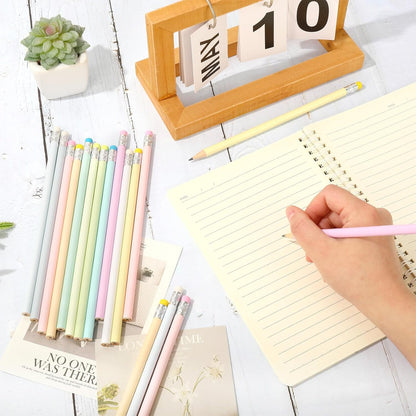 Whaline 48Pcs Colorful Pencils with Erasers Back to School Rainbow Color Wooden Pencil Unsharpened Writing Drawing Pencil for Students Graduation School Office Stationery Gift