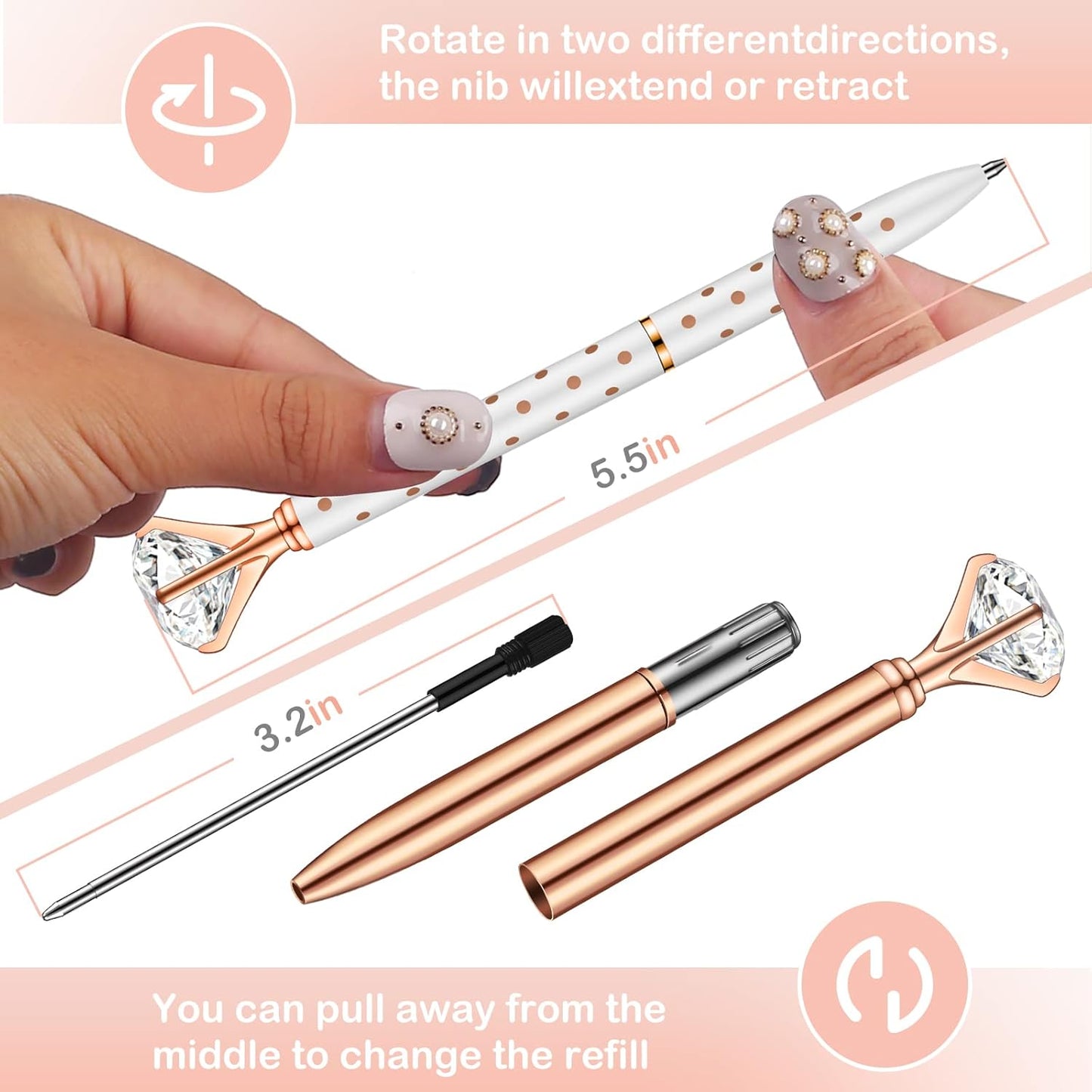 PASISIBICK 3.2 in Black Ink Ballpoint Pen Refills for Metal Diamond Pen(Pack of 20)