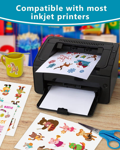 QYH Printable Vinyl Sticker Paper for Inkjet & Laser Printer - Matte White Waterproof, 50 Sheets Vivid Colors, Compatible with Cricut, Silhouette, Ideal for Small Business & DIY- 8.5"x11"
