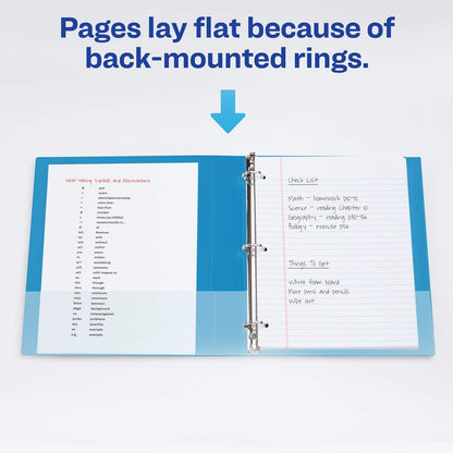 Avery Durable View 3 Ring Binder, 1 Inch Slant Rings, 250-Sheet Capacity, DuraHinge, 1.4 Inch Wide Spine, Customizable Clear Covers and Spine, 1 Pool Blue Binder (17831)