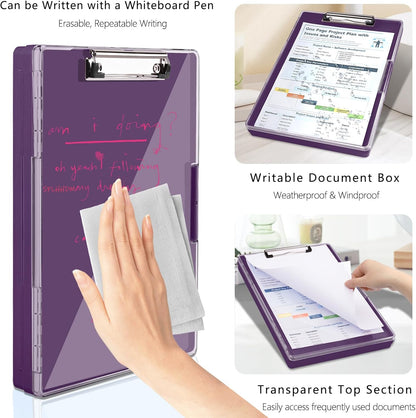 SFLHHDM Clipboard with Storage,Heavy Duty Clip Boards 8.5x11 with 2 Storage Case,Clear Visible Panel Storage Clipboards,Side Opening Nursing Clipboard Folder for Office Supplies-Light Purple