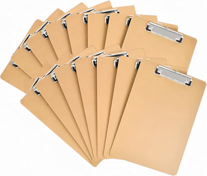 15 Pack Clipboard 9 x 12.5 Letter Size Clip Boards Bulk, A4 Wooden Hardboard Office Clipboards for Classroom, Work-Meetings, Brown