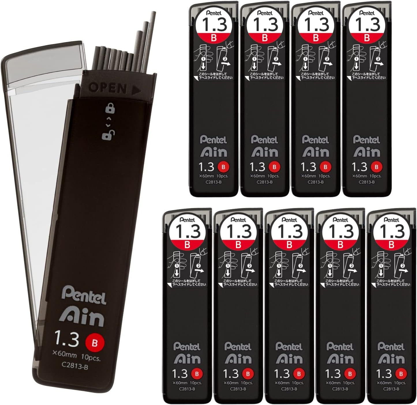 Pentel Ain AMZ-XC284HB3P Mechanical Lead, 0.02 inches (0.4 mm), HB, 3 Pieces