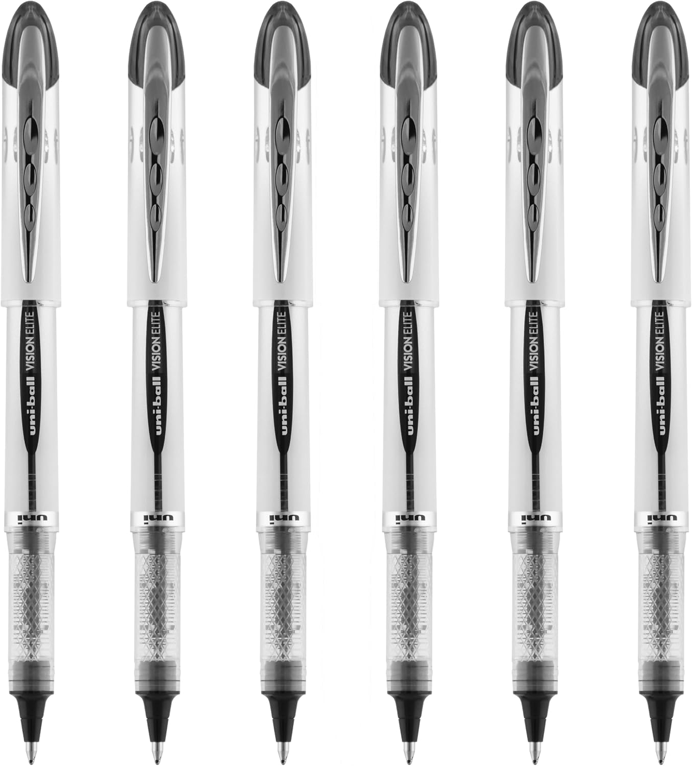 uniball Vision Elite Rollerball Pen, Bold Point (0.8mm), Black Ink, 6 Pens