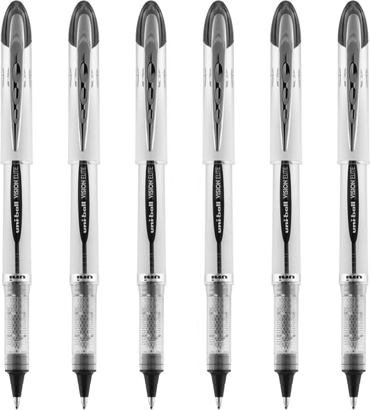uniball Vision Elite Rollerball Pen, Bold Point (0.8mm), Black Ink, 6 Pens