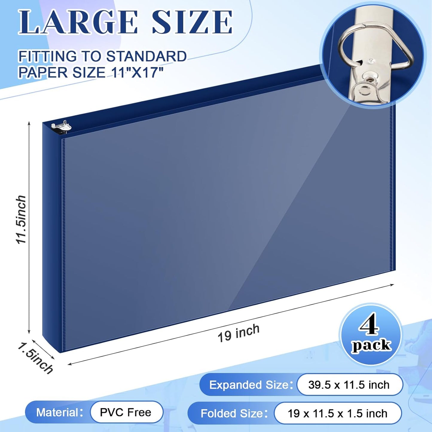 8 Pcs 11 x 17 Inches View Binders 1 Inch 3 Rings Heavy Duty View D Ring Binders Economy Holds 11" x 17" Paper for Artwork Blueprints, Office, Home, Work Places (Black)