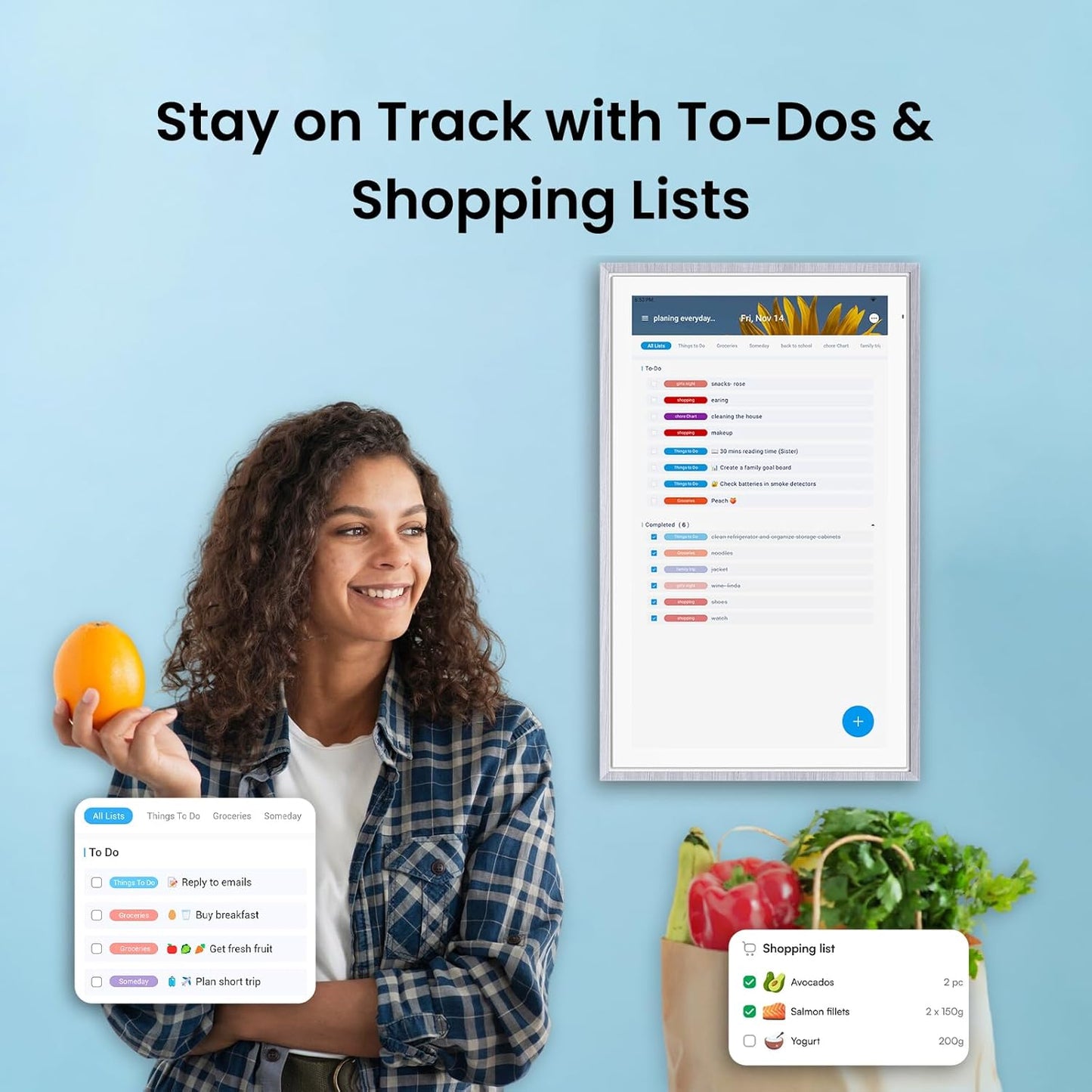 Apolosign 21.5-inch Digital Calendar : Dual Mode Smart Wall Planner, No Subscription, Install Apps, Sync Calendars, Electronic Touchscreen Interactive Display for Family Schedules, Chore Chart (Teak)