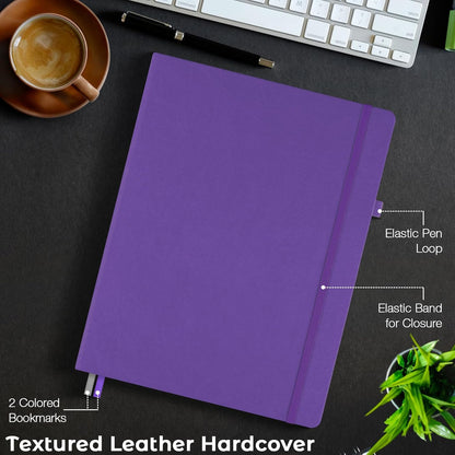 College Ruled Notebook, A4 Hardcover Leather Notebook for Work, Lined Notebook Journal for Women, Men, 192 Thick Paper, Lay Flat, Large Notebook with 2 Pockets, Professional Business Notebook, Black