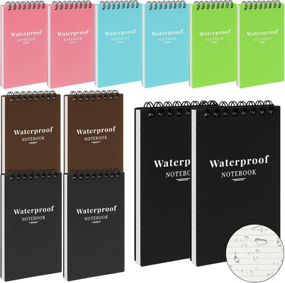 wavamawa 6 Pack Waterproof Notebook, 3x5 Pocket Notepad, Small Top Spiral Stone-Paper Notepad, Mini Pocket Notebook, Little Memo Note Pads for Outdoor, Office, School, Travel (Black)