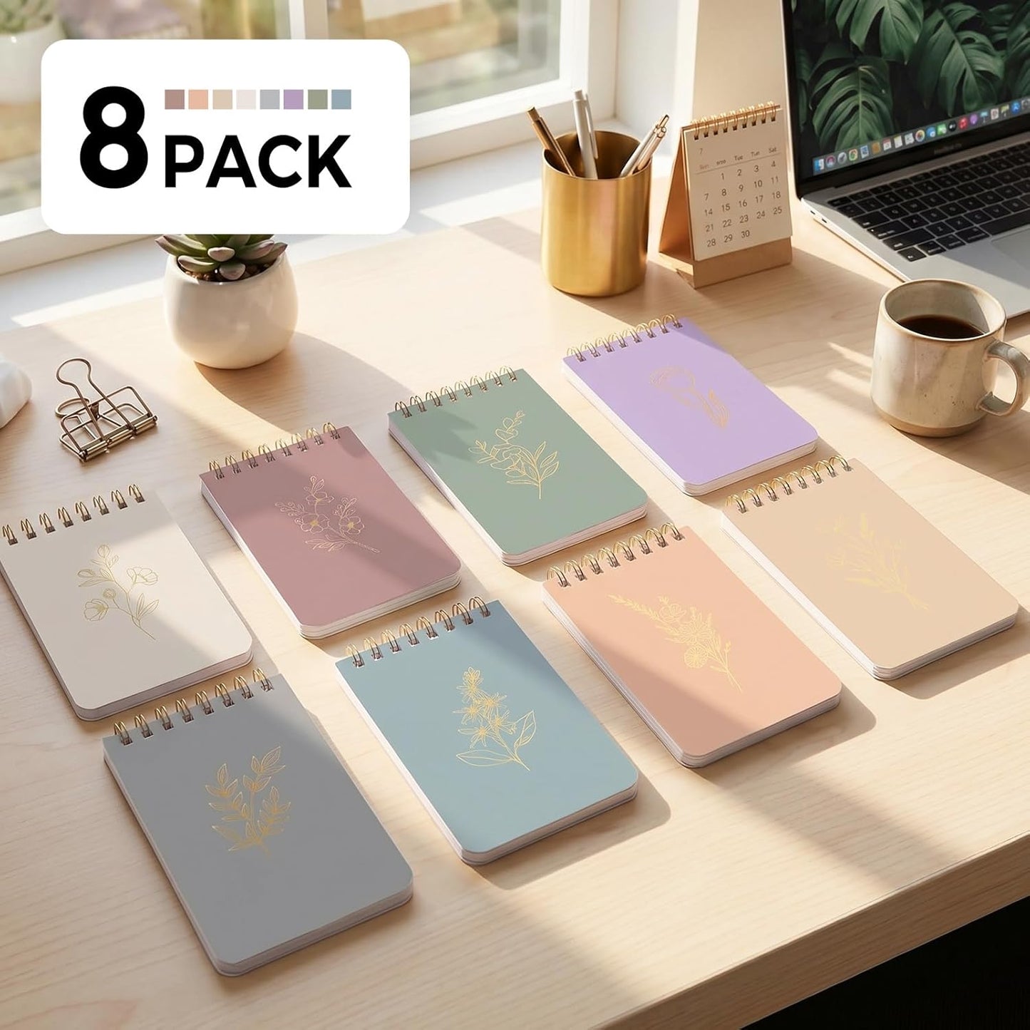 SKYDUE Small Notebooks, 3x5 Pocket Notepads with Aesthetic Covers, Mini Spiral Notebook with Lined Pages for Work Nursing School Essentials, Set Of 8