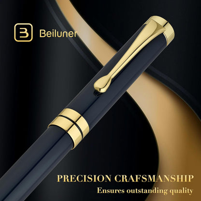 BEILUNER Ballpoint Pens, Stunning Black Chrome Metal Pen with Golden Trim, Best Ball Pen Gift Set for Men & Women, Professional, Executive, Office, Nice Pens-Gift Box with 0.5mm Black Extra Refill