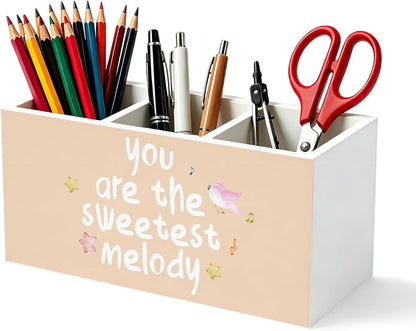Don't Overthink It Inspirational Pencil Pen Holder for Desk, Pink Positive Affirmations Wooden Box Sign Pen Holder Organizer for Home Office School Desk Accessories