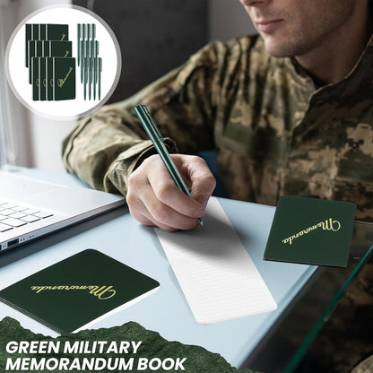 Faccito Memoranda Notebook and Pen Set Green Military Memorandum Book 3.3" x 5.5" Mini Utility Notepad Military Memo Book for Outdoor Recording Ranger School First Responder(12,Simple Style)
