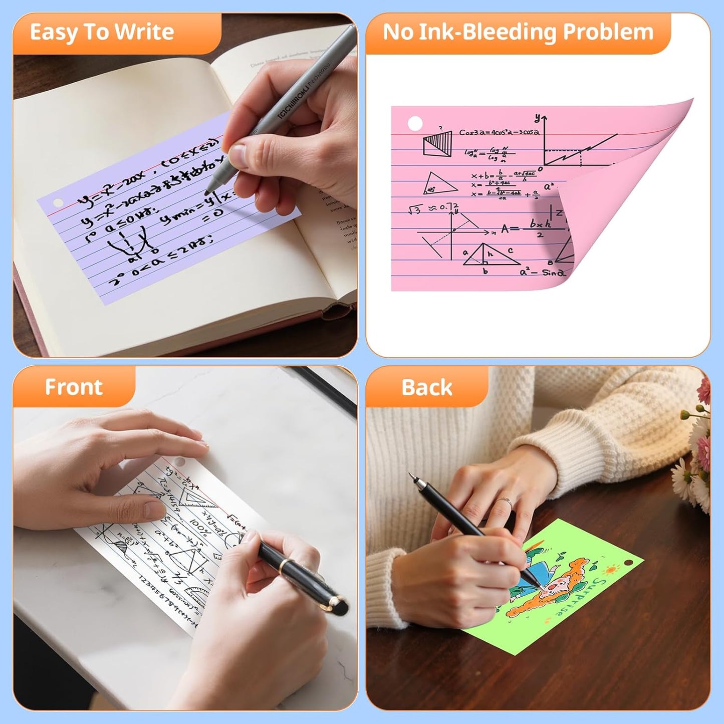 Index Cards 3x5 Inches, 300 PCS, Colored Flash Cards With Ring, Punched Lined Study Card Ruled Flashcards Notecards, Ruled Front And Blank Back, Note Card for School, College And Home