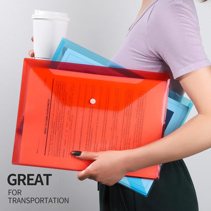LEOBRO File Folders, 24 PCS Plastic Folders for Documents, A4 Plastic Envelopes with Snap Closure, Letter Size Clear Envelopes Folders, Reusable File Bags, Document Holder