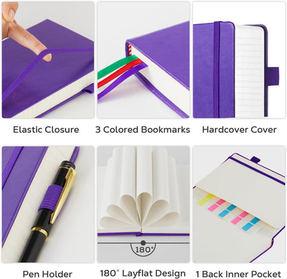Hardcover Lined Notebook Journal for Writing, 320 Pages Leather Thick College Ruled Notebook Journal with 100GSM Paper, A5 (5.7'' X 8.4'') Daily Journal for Women Men Work Organization, Black