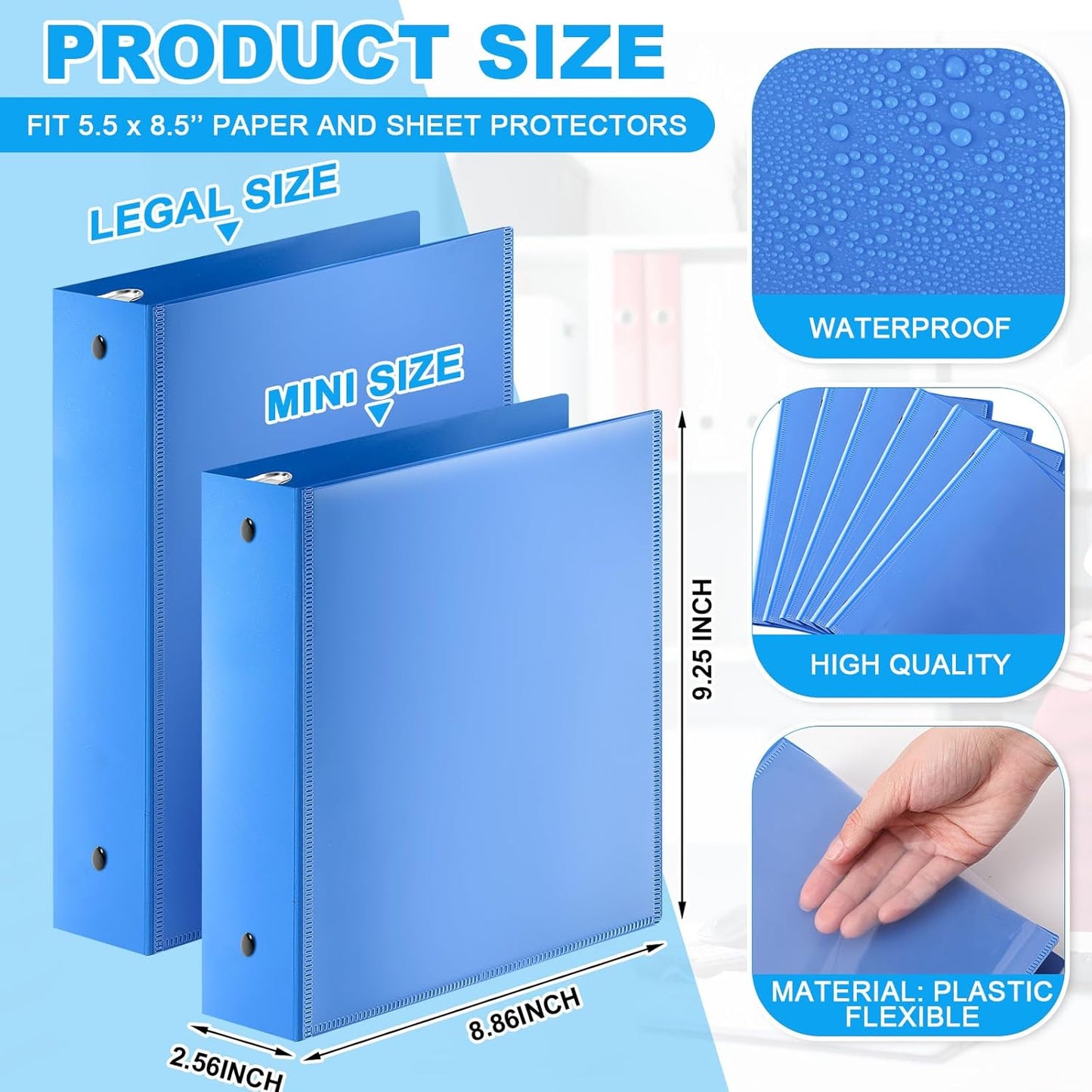 Henoyso 6 Pcs 2 Inch Mini 3 Ring Binders with Clear Front View Cover, Round Ring Blue A5 Binders Bulk Pack for School Office, Holds up to 490 Sheets, 5.5 x 8.5 Paper Half Letter Pages Organizer