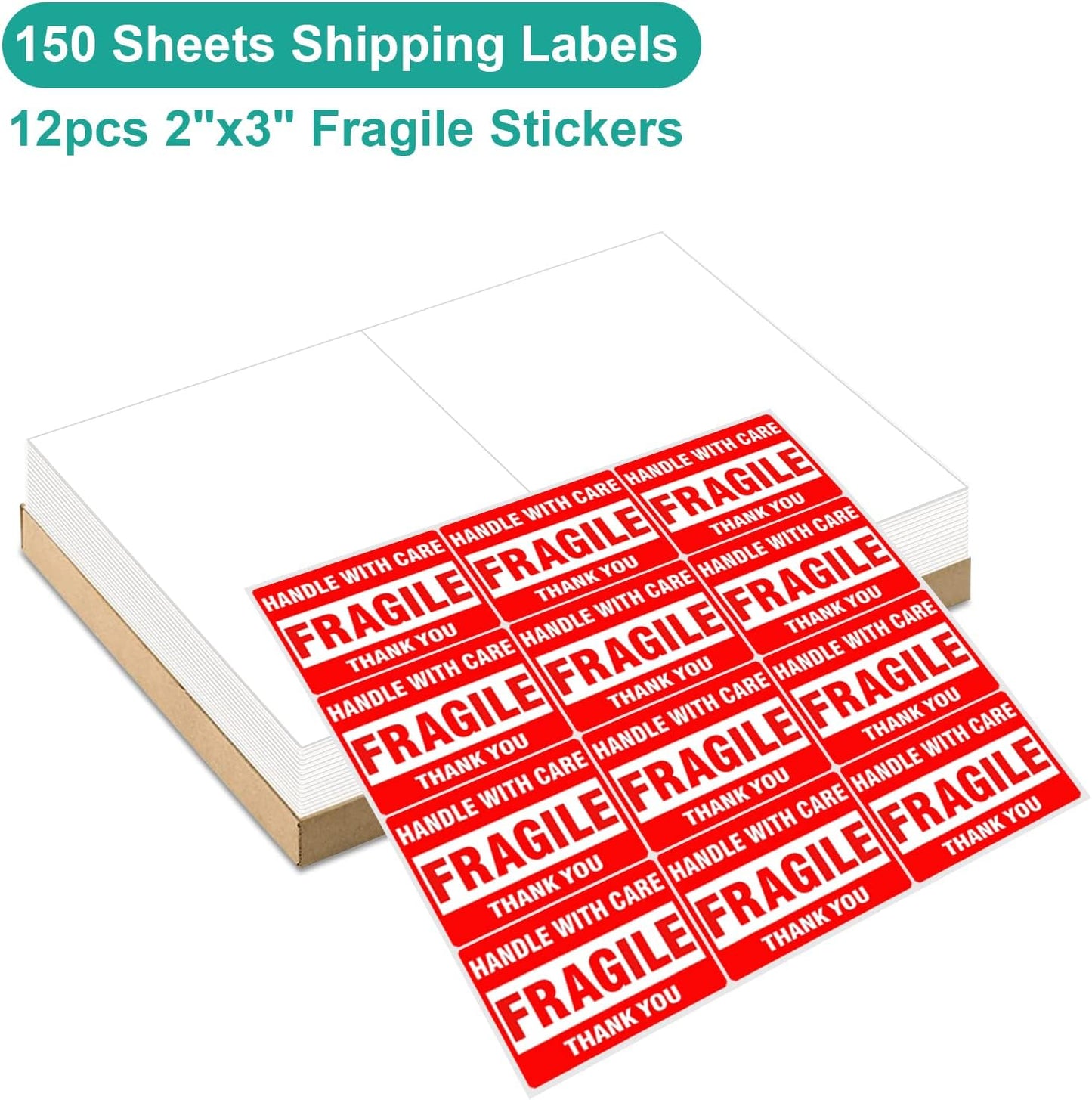 MFLABEL Half Sheet Shipping Labels - 200 Self Adhesive Sticker Sheets for Laser & Inkjet Printers, Waterproof & Smudge-Free, with 12 Free Fragile Labels for Packaging, Shipping and Crafting - Colors B