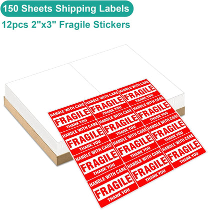 MFLABEL Half Sheet Shipping Labels - 200 Self Adhesive Sticker Sheets for Laser & Inkjet Printers, Waterproof & Smudge-Free, with 12 Free Fragile Labels for Packaging, Shipping and Crafting - Colors B