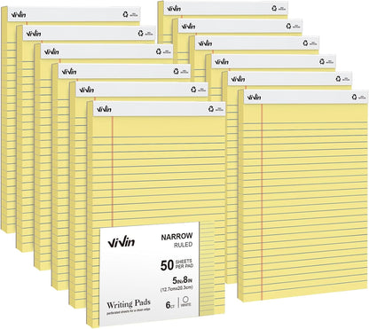 ViVin Legal Pads 8.5 x 11 Inch, Wide Ruled Note Pads, 12 Pack, 50 Sheet/Pad, Perforated Writing Pads, Notepads for Office Home School, 600 Sheets, White Paper